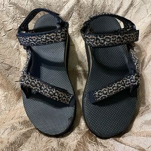 Teva Black Animal Print Flatform Sandals Size 8